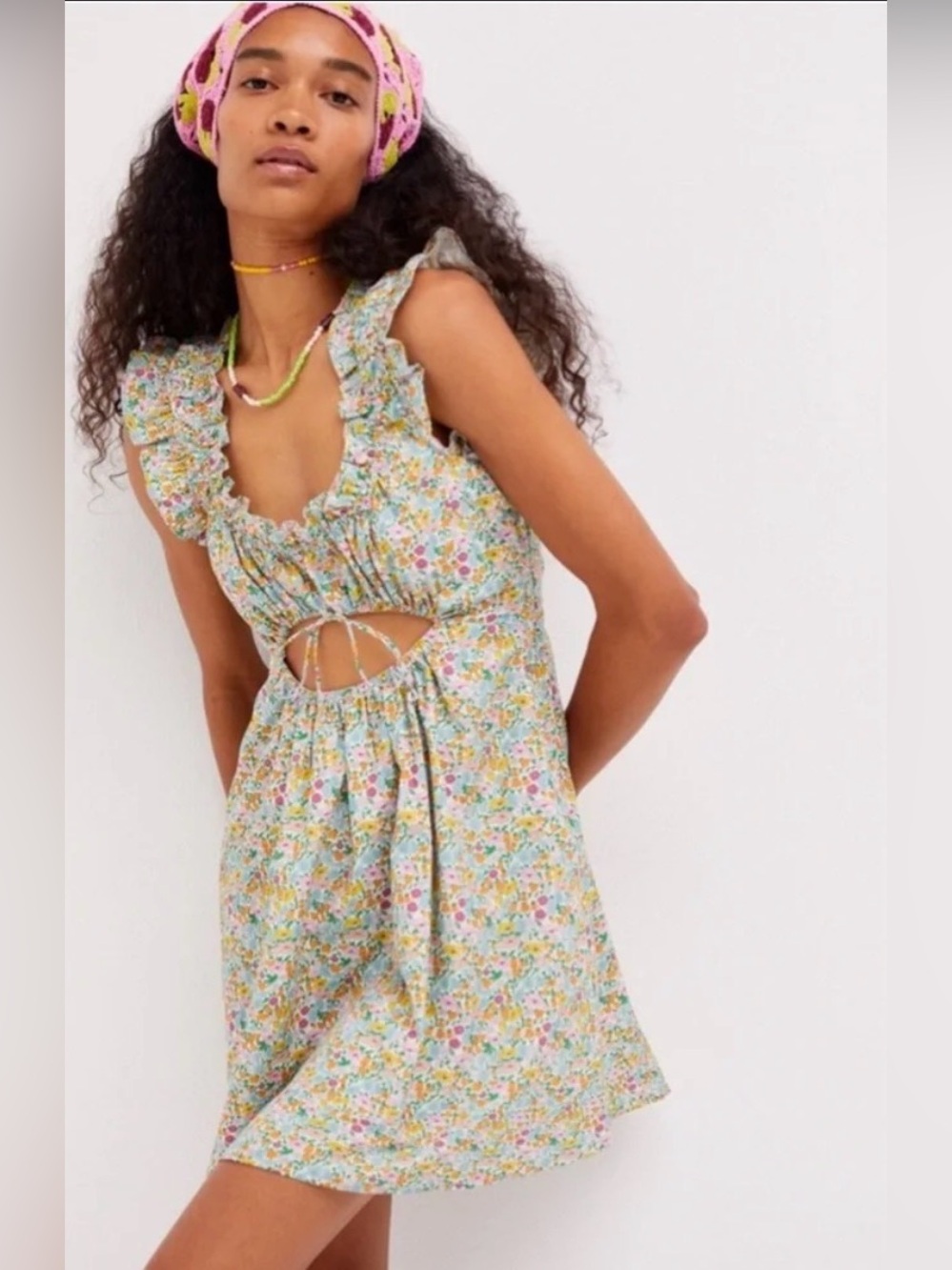 For Love & Lemons Raleigh Ruffle Tie-Back Sundress in Pastel Yellow